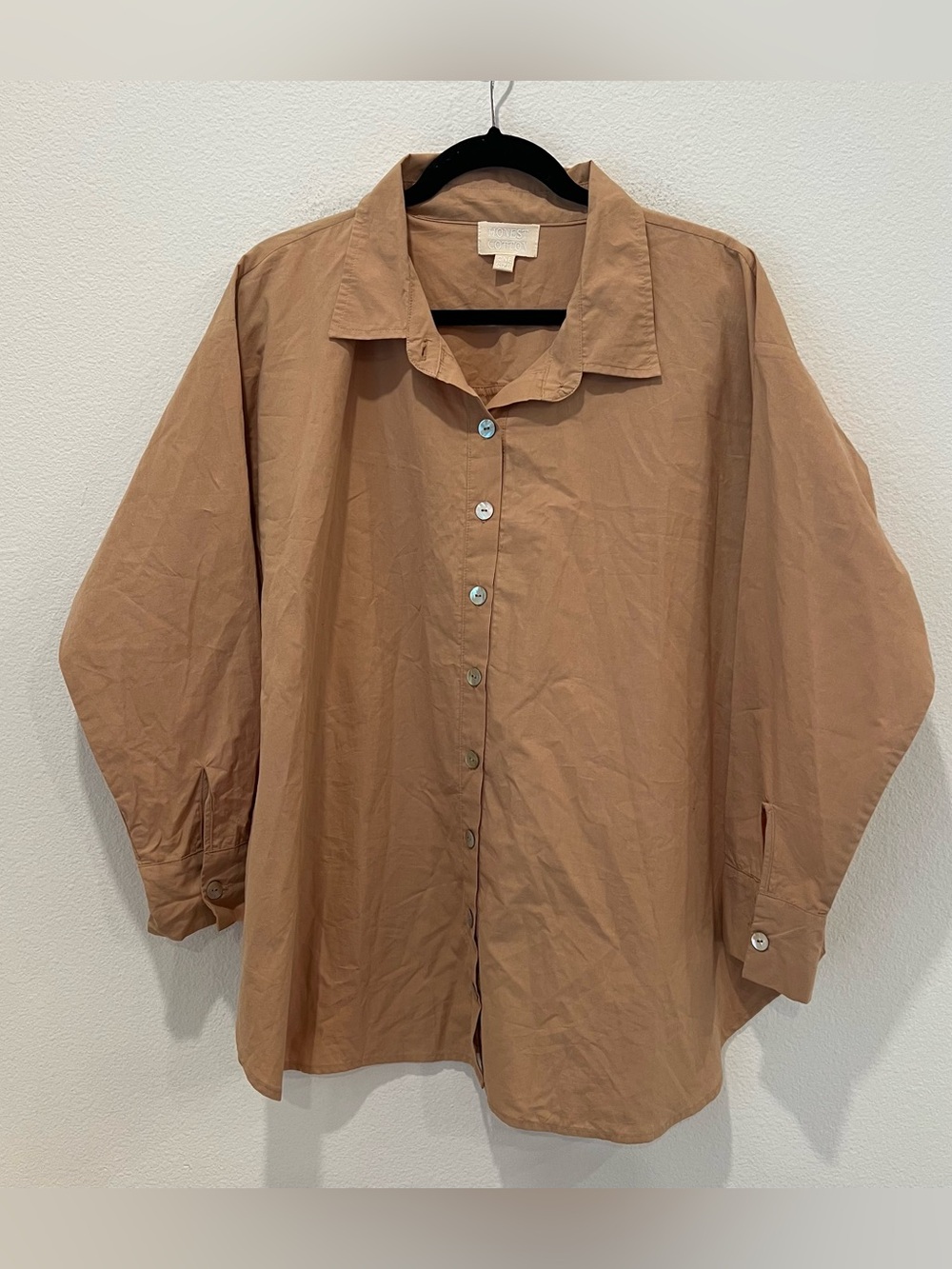 HONEST COTTON Wren Button Down Blouse Beige One Size Minimalist Classic